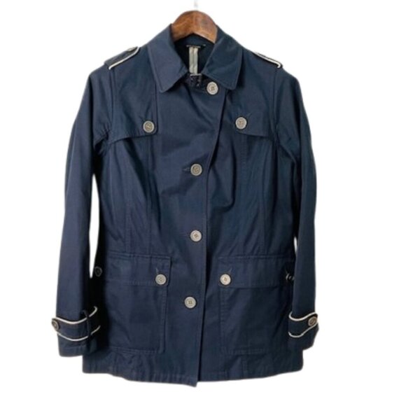 Barbour Classic Short Trench Coat Blue Katrine Mac Tartan Accent Size 8 - Picture 1 of 11